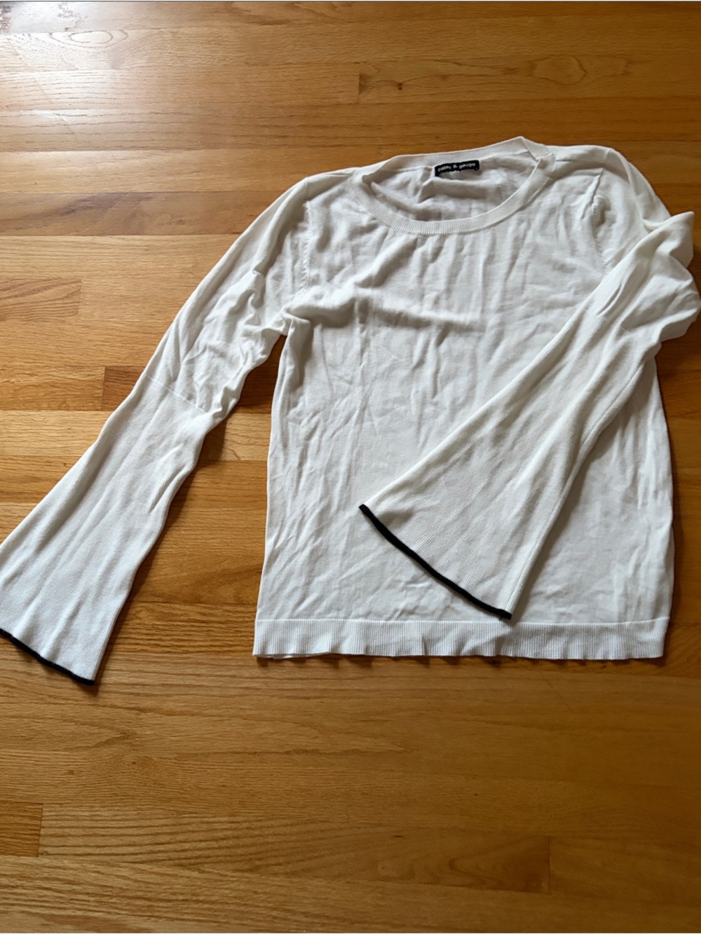 Cable & Gauge White and Black Sweater With Bell Sleeve Detail